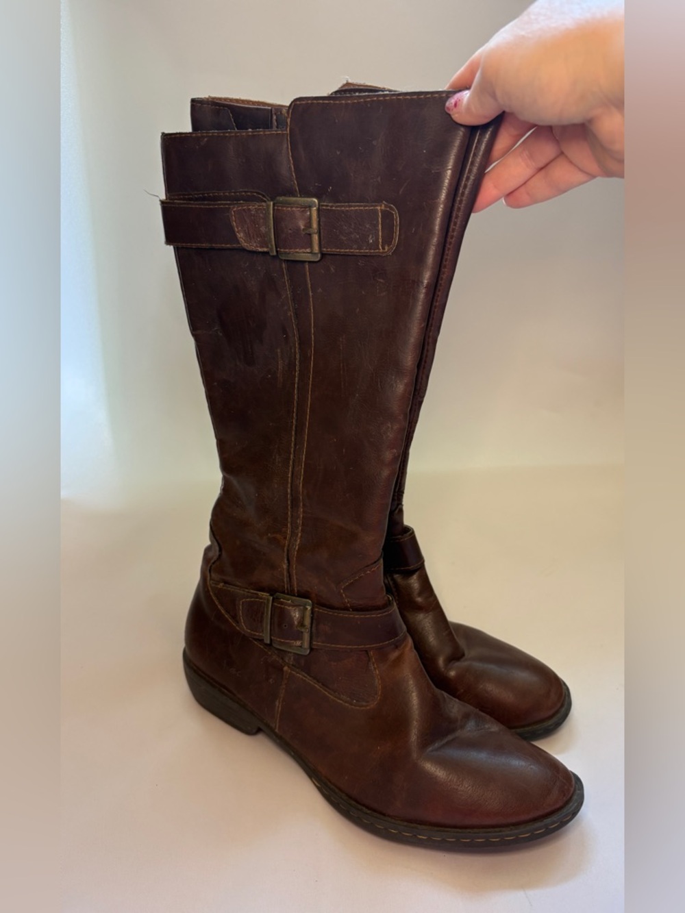 b.o.c. Lampards Dark Brown Leather‎ Over-the-Knee Buckle Boots Size 10